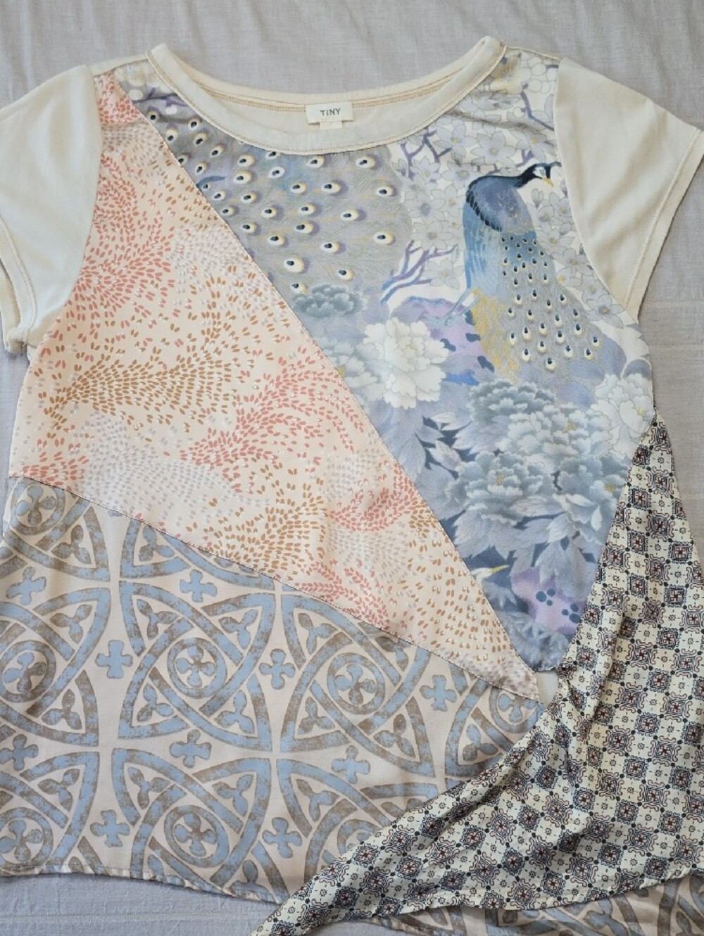 Anthropologie Tiny Jodie Peacock Patchwork Tie Front Short Sleeve Top XS